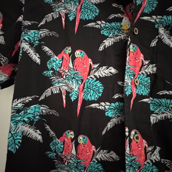 Banks Journal Men Hawaiian Shirt Black & Parrots Tropical Summer Size M Cotton - Picture 4 of 6
